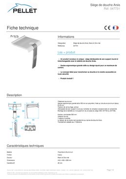 Siège de douche Pellet Arsis déclipsable et interchangeable  | 047731