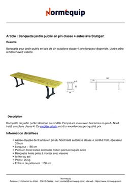 Banquette jardin public en pin classe 4 autoclave Stuttgart