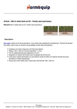 Abri à vélos bois en kit - Vendu sans panneaux