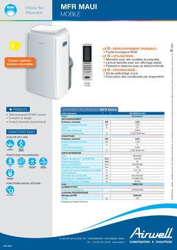 Climatiseur mobile réversible à vitesse fixe | MFR MAUI 