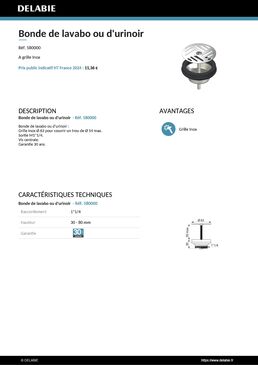 Bonde de lavabo ou d'urinoir Ø63 M114 à grille Inox avec vis centrale | Réf. 580000