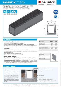 Caniveau en béton armé de 50 cm de largeur intérieure pour zones à trafic lourd | Faserfix TI 500 type 600