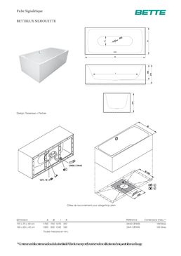 Baignoire rectangulaire en acier titane vitrifié 2 dimensions | BetteLux Silhouette