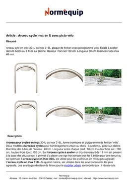 Arceau cycle inox en U avec picto vélo