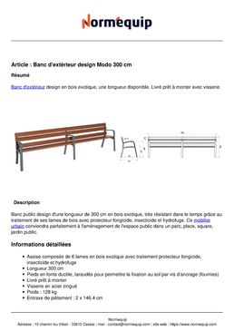 Banc d'extérieur design Modo 300 cm