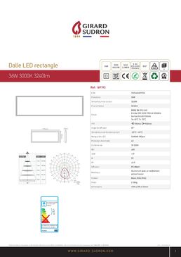 Dalle LED 1 200 x 300 IP40 36 W 3 000 k 3 240 lm 90° Blanc UGR<19 | ECOWATTS 169193