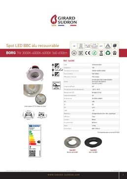 Spot BBC LED D87 mm H64 mm IP65 7W CCT 650 lm | BORG 166300