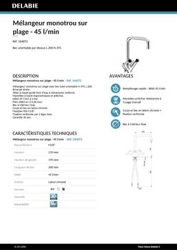 Mélangeur monotrou sur plage - 45 l/min | Réf. 5640T2 