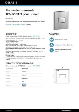 Plaque de commande encastrée encastré Inox satiné, ~3 sec pour urinoir - kit 2/2 - TEMPOFLUX | Réf. 778700 