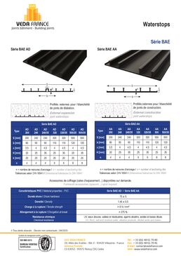 Profilés externes pour l'étanchéité | WATERSTOP BAE AD/AA 