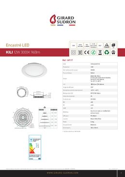 Luminaire encastré LED Ø180 x 18 enc.Ø165 12 W 3 000 k | Kili 169117