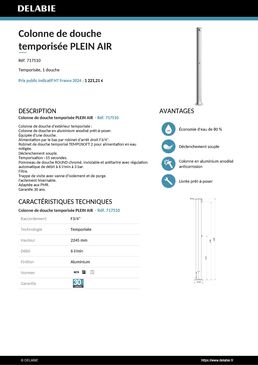 Colonne de douche temporisée PLEIN AIR  | Réf. 717510