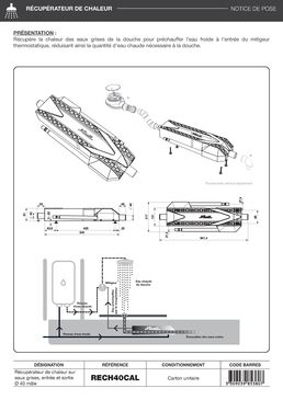 Récupérateur de chaleur horizontal sur eaux usées de la douche | Récupérateur de chaleur sanitaire