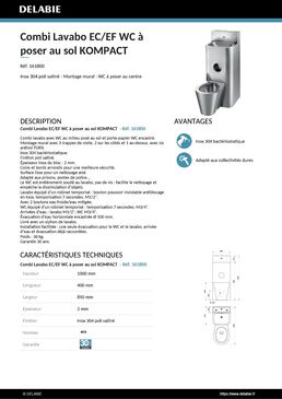 Combi KOMPACT EC/EF lavabo WC à poser au centre Inox 304 sat | Réf. 161800