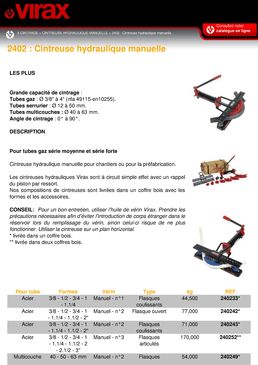 Cintreuse hydraulique électrique pour chantiers avec vérin manuel n°2 et flasques coulissants | Virax