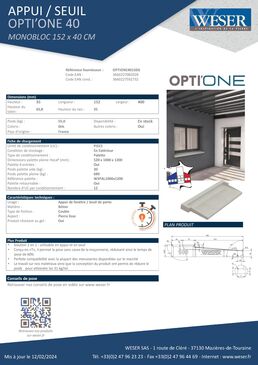 Seuil de porte en pierre reconstituée monobloc conçu en T | OPTI'ONE 40 