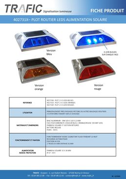 Plot routier carré alimentation solaire à poser  | TRAFIC 