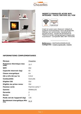 Insert à granulés acier WIFI intégrée | FACEL 500 EVO 10,7 kW