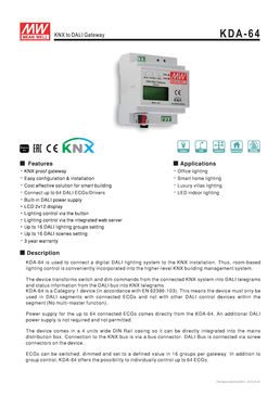 Alimentation entre Passerelle KNX et système d’éclairage DALI | MEAN WELL KDA-064 