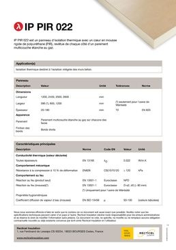 Panneau d'isolation pour les murs béton | IP PIR 022