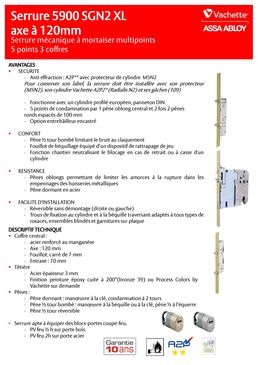 Serrure multipoints à mortaiser compatible PMR dans l'habitat | Serrure 5000 XL SGN2