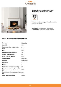 Insert à granulés ventilé acier avec WIFI intégrée | ATMOS 70 6,2 kW