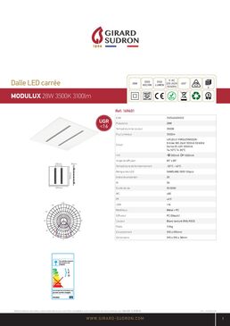 Spot encastré : Dalle LED 600 x 600 28 W 3 500 k 3 100 lm UGR16 | Modulux 169401