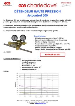  Détendeur de gonflage pour gaz neutres | Jetcontrol 600