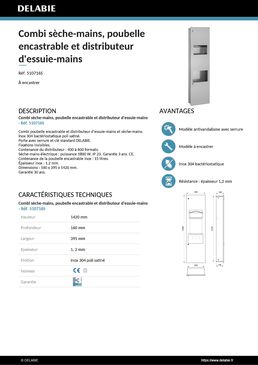 Combinaison sèche-mains distributeur, poubelle encastrable et distributeur d'essuie-mains | Réf. 510716S