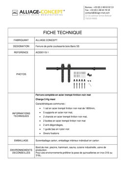 Ferrure de meuble coulissant bois en acier trempé | Bario 5S - AC030119