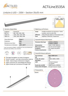 Luminaire linéaire à LED 230V - Applique, plafonnier ou suspension - section 35x35mm