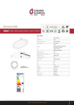 Spot encastré LED pivotant 18 W CCT 3 000/4 000/6 000 K Blanc 1 620 - 1 710 lm | REMY Downlight 