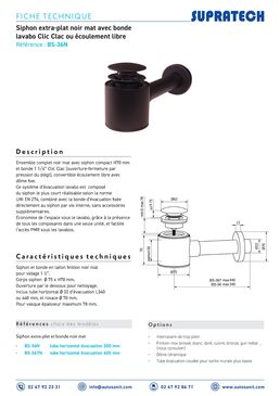 Siphon extra-plat avec bonde lavabo Clic Clac ou écoulement libre