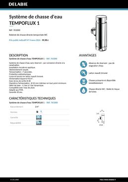 Système de chasse d'eau TEMPOFLUX 1 pour WC M34 Ø28 robinet apparent équerre tempo. ~7sec  | Réf. 761000