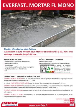 Mortier d'égalisation et de finition auto-lissant de 3 à 12 mm | EVERFAST MORTAR FL MONO