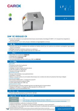 Caisson de ventilation à accouplement direct basse consommation, homologué C4 400°C 1/2 H, équipé d’une régulation à pression constante | SIM' EC REGULO