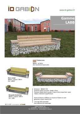 Banc canapé gabion pierre avec dossier et accoudoirs, structure métal et bois cèdre| Gamme LABB