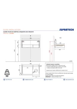 Lavabo mural blanc avec crédence et trappe poubelle | LA-900Y