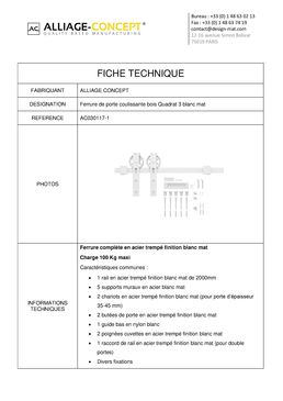 Ferrure de porte coulissante bois en acier blanc | Quadrat 3 - AC030117