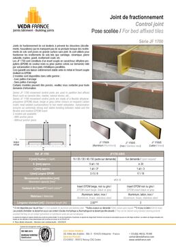 Joints de fractionnement pour revêtements de sols scellés | JF 1700 