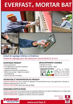 Enduit de ragréage pour des épaisseurs variant de 0,5 à 12 mm | EVERFAST MORTAR BAT