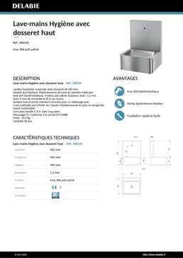 Lave-mains hygiène 1 trou rob diamètre 22 Inox 304 sat | Réf. 188100 