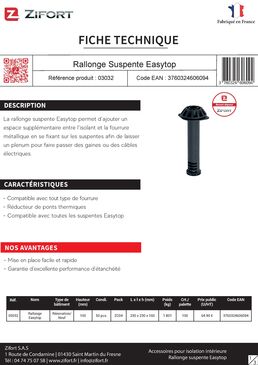 Rallonge pour installer des gaines ou des câbles dans le plafond | Easytop 03032