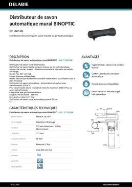 Distributeur de savon automatique mural BINOPTIC | Réf. 512051BK