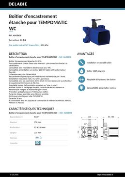 Boîtier d'encastrement étanche pour TEMPOMATIC WC 3/4'' rob enc 230/6V kit 1/2 | Réf. 464SBOX