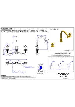 Mélangeur de lavabo 3 trous CIRCÉ Manettes porcelaine blanche | M22-1302